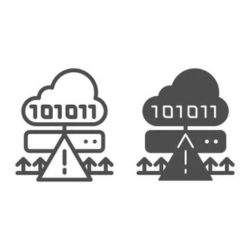 Cloud cyber attack line and glyph icon. Ddos server hack vector illustration Stock Illustration