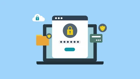 Cloud Cyber security, Website Security for data protection 2d with alpha matte Video stock 336039311