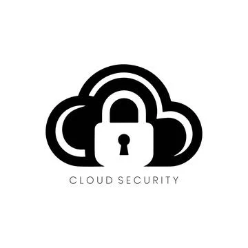 Cloud Cybersecurity Lock Logo Design with Data Protection Shield Stock Illustration