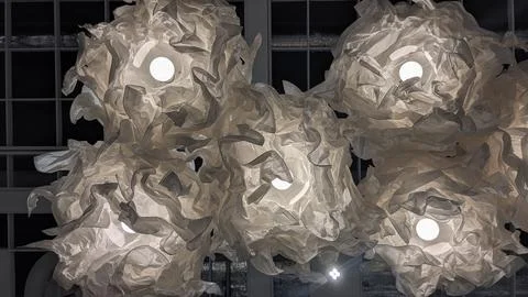 Cloud Dancer Color of the Year 2026 abstract paper lamps installation 写真素材