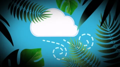 Cloud with dashed lines animation over tropical leaves on blue background Stock Footage 306508241