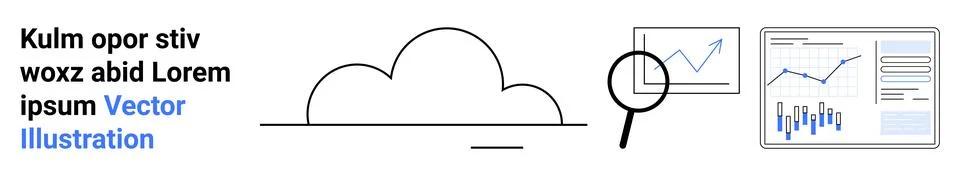 Cloud Data Analysis with Charts and Magnifying Glass for Business Insights 스톡 일러스트