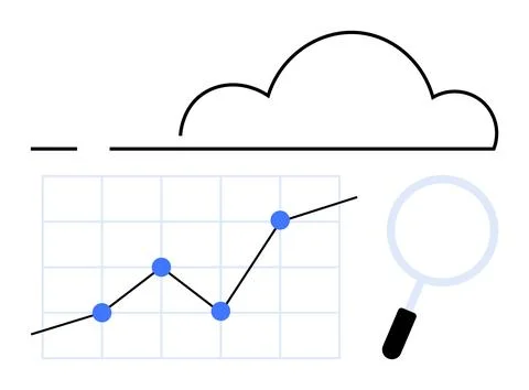 Cloud Data Analysis with Growth Chart and Magnifying Glass in Minimal Style 스톡 일러스트