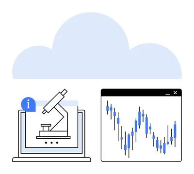 Cloud Data Analysis in Scientific Research with Microscope and Graph Display 스톡 일러스트