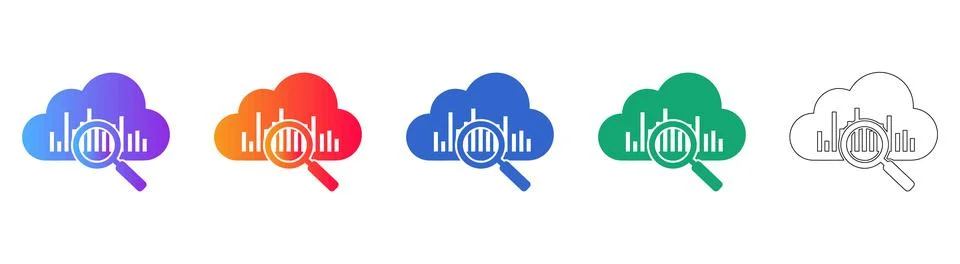 Cloud Data Analytics and Magnifying Glass Icons for Insights イラスト素材