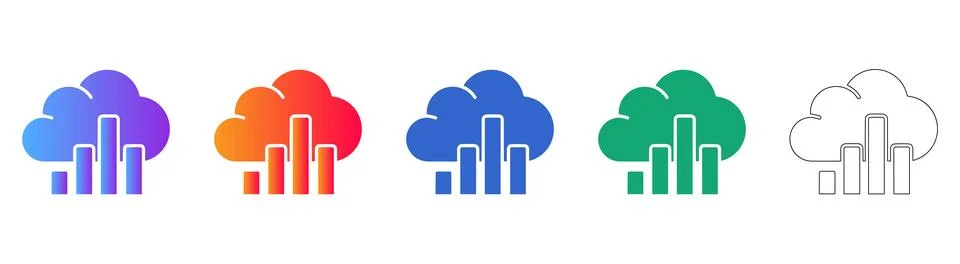 Cloud Data Analytics Bar Graph Icon Set Illustrazione stock