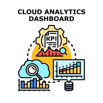 Cloud data analytics dashboard optimizing business performance Stock Illustration