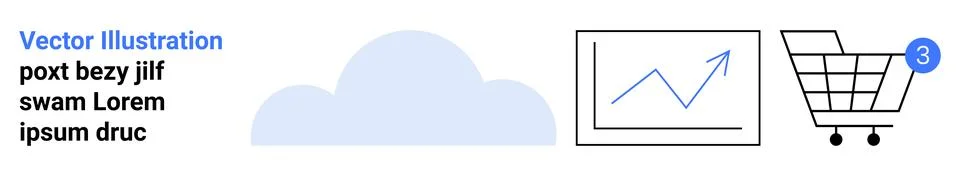 Cloud, data analytics graph with arrow, shopping cart with notification bubbl 스톡 일러스트