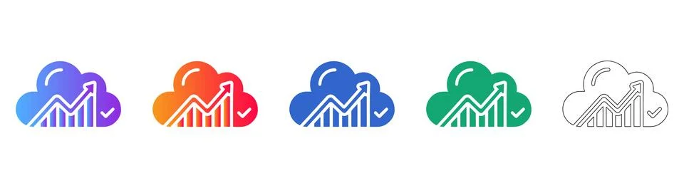 Cloud Data Analytics Growth Icon Set Illustrazione stock