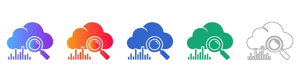 Cloud Data Analytics Icon Set: Search, Storage, and Big Data Solutions Stock-Illustration