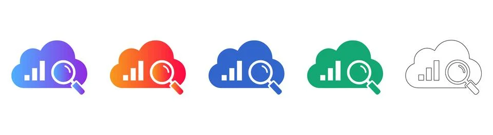 Cloud Data Analytics Search Icons Set Stock Illustration