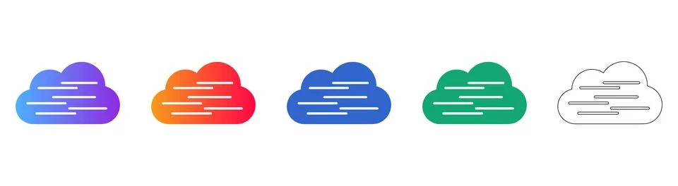 Cloud Data and Computing Icons with Speed Lines, Gradient and Outline イラスト素材