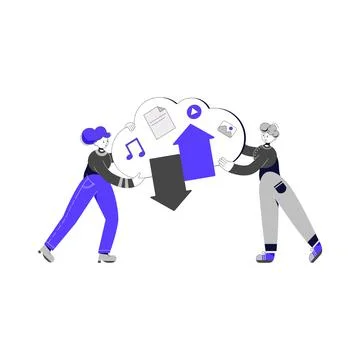 Cloud data and file storage flat illustration Stock Illustration