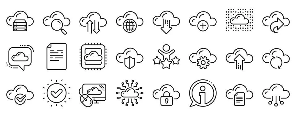 Cloud data and technology line icons. Set of Hosting, Computing data and File Stock Illustration