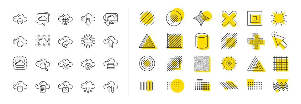 Cloud data and technology line icons. Set of Hosting, Computing data and File 스톡 일러스트