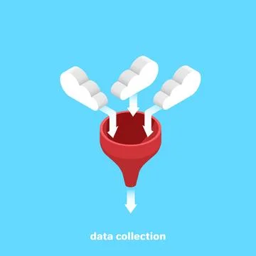 A cloud of data and a watering can in which all the arrows flow, an isometric 스톡 일러스트