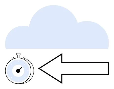 Cloud Data Backup Concept with Stopwatch and Arrow Sync and Timing Processes Stock Illustration
