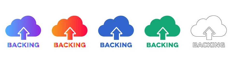 Cloud Data Backup Icons with Upload Arrow Stock Illustration
