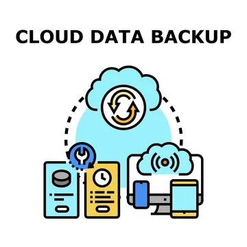Cloud data backup protecting digital information storage Illustrazione stock
