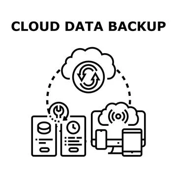 Cloud data backup protecting digital information storage Stock Illustration