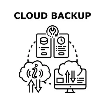 Cloud data backup transferring, protecting and storing information Stock Illustration