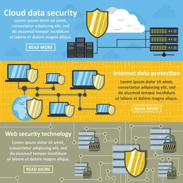 Cloud data banner horizonatal set, flat style Stock Illustration