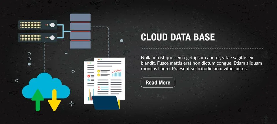 Cloud data base concept banner for internet. Illustrazione stock
