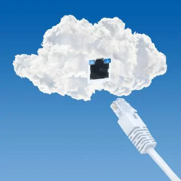 Cloud data base concept. client device connecting with lan cable Foto stock