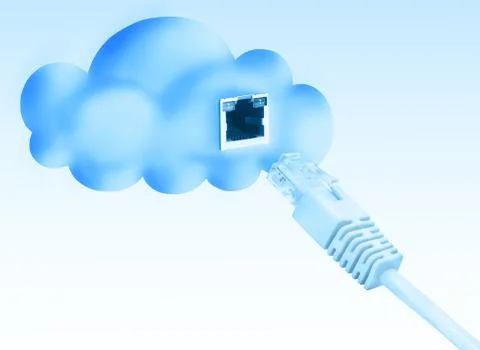 Cloud data base concept. client device connecting with lan cable Foto stock