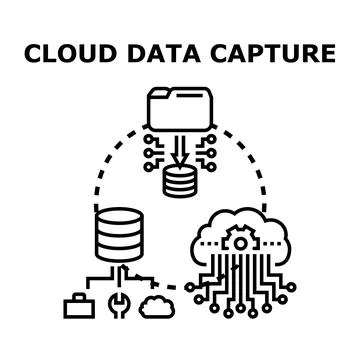 Cloud data capture storing and processing information Illustrazione stock