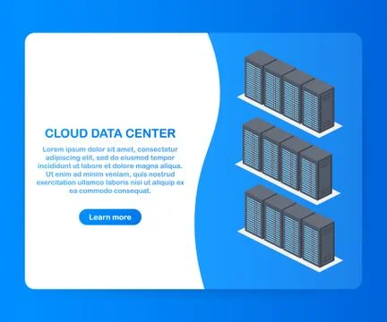 Cloud data center concept. Header design for website. Vector illustration. 스톡 일러스트