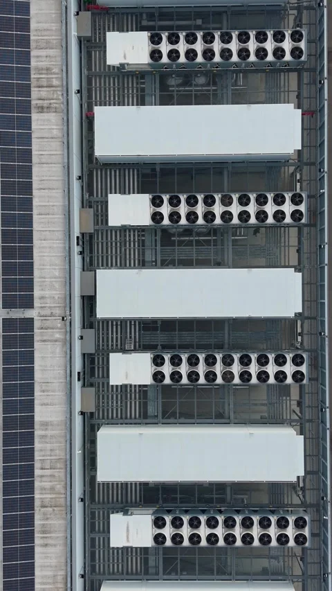 Cloud Data Center Cooling Infrastructure From Above Stock Footage 342185101