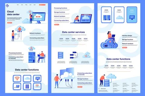 Cloud data center flat landing page. Stock Illustration