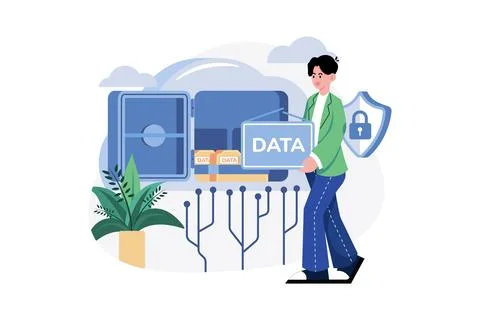 Cloud Data Center Illustration concept. A flat illustration isolated on whi.. Illustrazione stock