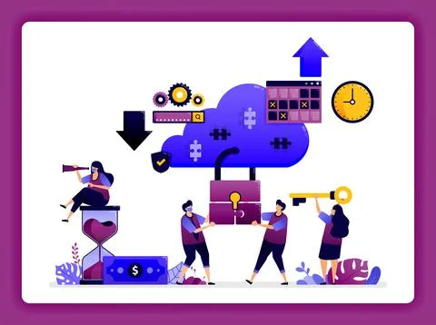 Cloud data center illustration. cybersecurity system technology for big data  Stock Illustration