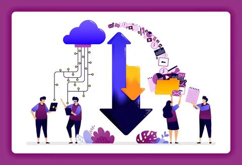 Cloud data center illustration. download and upload access system in cloud da Stock-Illustration