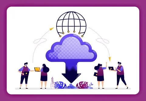 Cloud data center illustration. Global access to cloud technology for sharing 스톡 일러스트