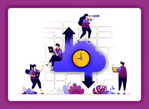 Cloud data center illustration. speed internet access on cloud. scheduling up Stock Illustration