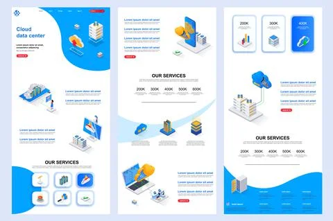 Cloud data center isometric landing page. Illustrazione stock