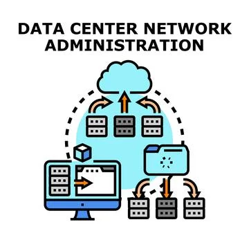 Cloud data center network administration concept managing server infrastructu イラスト素材