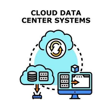 Cloud data center systems linking computing storage Illustrazione stock