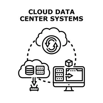 Cloud data center systems linking computing storage Illustrazione stock