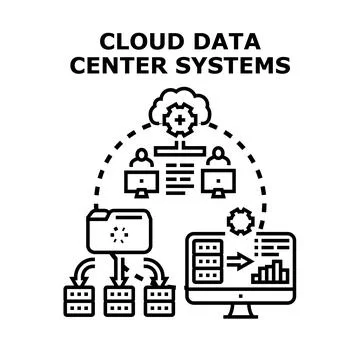 Cloud data center systems networking and analytics concept Stock Illustration