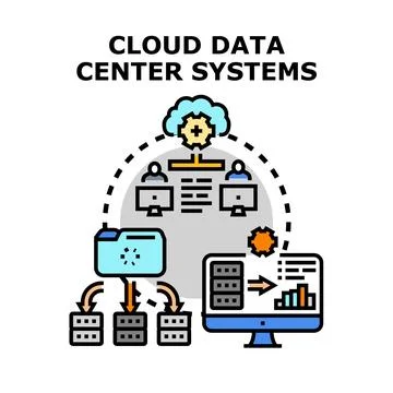 Cloud data center systems networking and analytics concept Stock Illustration