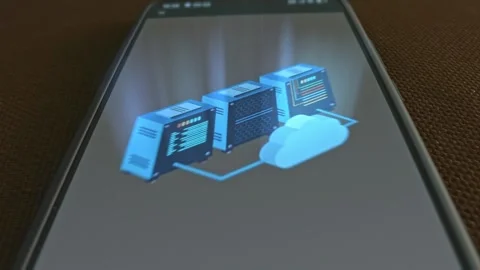 Cloud Data Center themed graphic presentation on smartphone Stock Footage 303426767