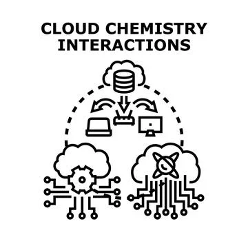 Cloud data chemistry interacting global network infrastructure Stock Illustration