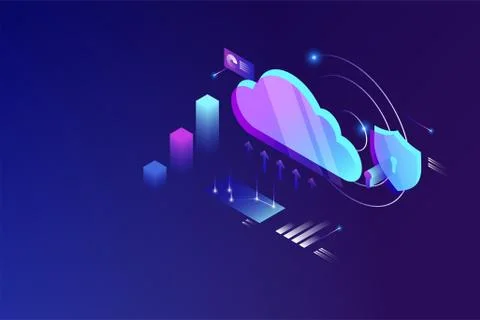 Cloud data computing isometric concept. cloud online data storage technology Stock Illustration