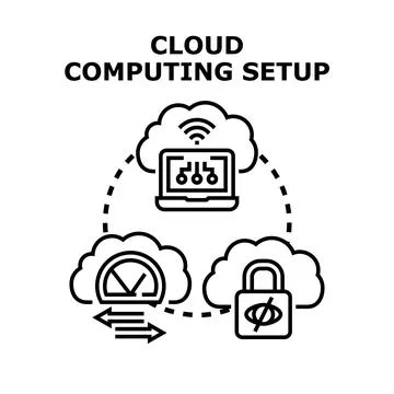 Cloud data computing setup with internet security accessing Illustrazione stock