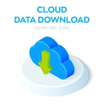 Cloud Data Download Icon. 3D Isometric Cloud with Download Arrow. Created For Stockillustratie