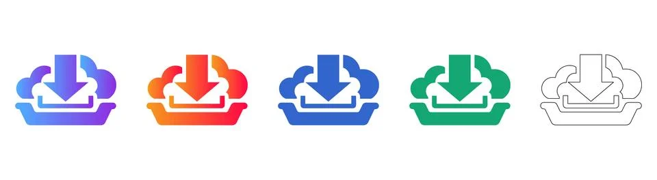 Cloud Data Download Icon Set Illustrazione stock